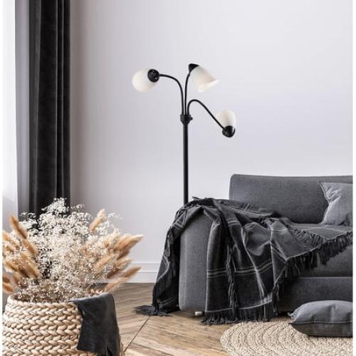 Mainstays 3 Head Adjustable Floor Lamp, Black with White Plastic Shades, Classic, Young Adult, Adult use.