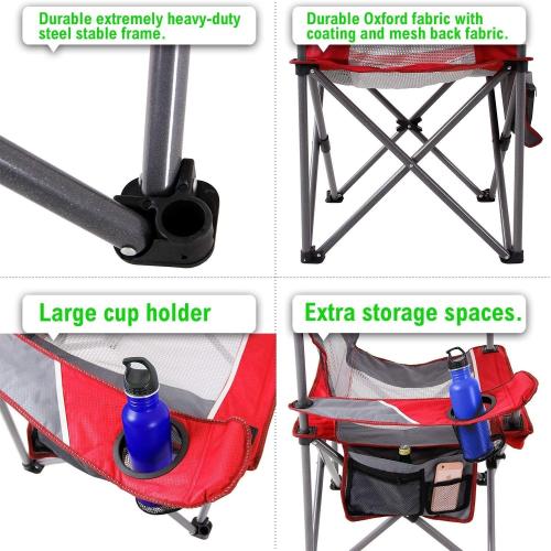 ALPHA CAMP Oversized Mesh Back Camping Folding Chair Heavy Duty Support 350 LBS Collapsible Steel Frame - Black Grey