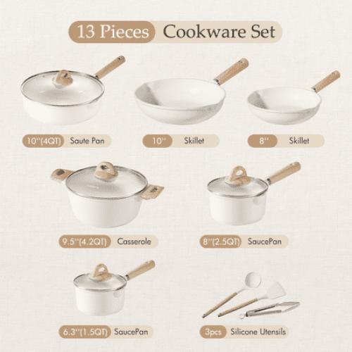 Carote Bon Appétit Collection Nonstick 13 Piece Cookware Set-White