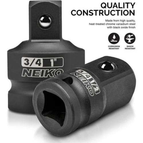 Sizes 1/4”, 3/8”, 1/2, 3/4”, 1 NEIKO 30223A 8 PC Impact Socket Adapter Set, Standard SAE, Cr-V Steel, Impact Driver & Wrench Conversion Kit, Locking Impact Socket Adapters & Reducer Set, Ball Detent, 1/4”, 3/8”, 1/2, 3/4”, 1”