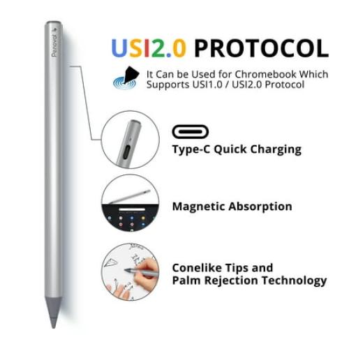 Penoval USI2.0 Stylus Pen for Chromebook, 4096 Levels Pressure for Lenovo chromebook Duet, ASUS chromebook C436, HP chromebook X360 12b, HP chromebook X360 14b Spare Tip Included, USI2.0