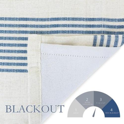 DriftAway Chris Vertical Striped Pattern Linen Blend Lined Thermal Insulated Blackout and Room Darkening Grommet Linen Curtains for Farmhouse Printed, 2 Panels, 52 x 84, Cabana Denim Stripe