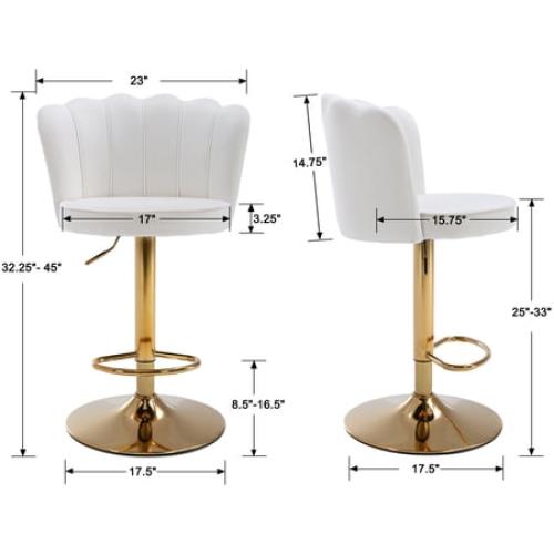 Guyou Swivel Adjustable Bar Stools Set of 2, Velvet Counter Height Barstools with Petal Back and Gold Footrest, Modern Counter Bar Height Stool Chairs for Kitchen Island Bar Cafe, Cream