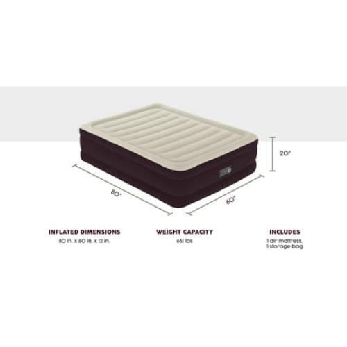 Bestway Maroon 20 Queen Air Mattress with Built-in Pump