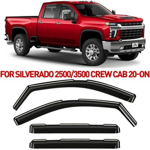 Voron Glass In-Channel Extra Durable Rain Guards for Chevrolet (Chevy) Silverado/GMC Sierra 2500HD/3500HD 2020-2025 Crew Cab, Window Deflectors, Vent Window Visors, 4 Pieces - 200298