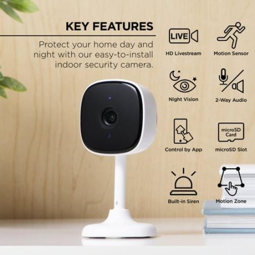 Merkury Smart 1080P Smart Indoor Security Camera with Voice Control - Requires 2.4 GHz Wi-Fi (2 pack), White