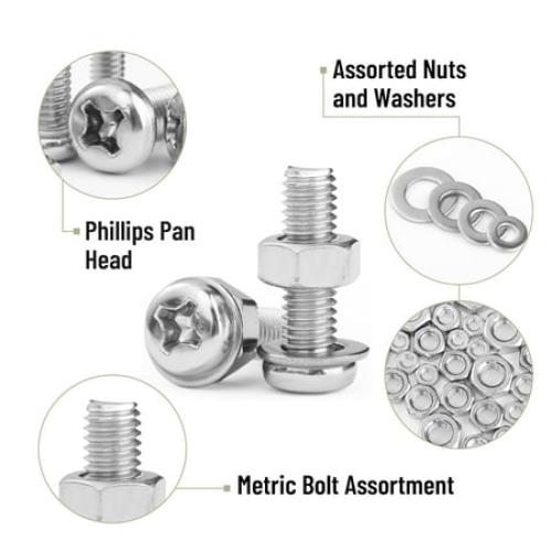 Mr. Pen- Nuts and Bolts Assortment Kit, 810 pcs, Stainless Steel M3 M4 M5 M6 Phillips Pan Head Assorted Nuts and Bolts