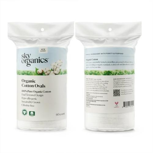 Sky Organics Organic Cotton Ovals for Sensitive Skin for Beauty & Personal Care, 60 Count