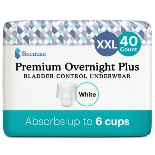 Because Premium Overnight Plus Incontinence Underwear - White, XXL, 40 Ct