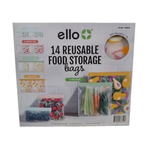 Ello Leak-Proof Plastic Ziplock BPA-Free Bags, 8.00 x 8.00 x 12.00, Multicolor 14 Count
