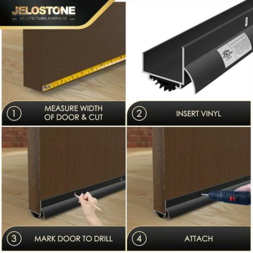 JELOSTONE U-Shaped Aluminum Door Bottom Shoes with Drip Cap(Matte Black) - Fire Rated - 1-3/4W x 1-5/16H x 36L Weather Stripping Seal for Exterior Doors, Vinyl Insert, JS-216DV
