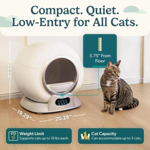 Petcove Automatic Litter Box Self Cleaning with Smart App Control and Safety Sensors for Multiple Cats - Gray