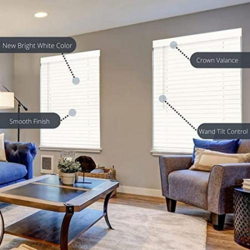 Lotus & Windoware Cordless 2 Faux Wood Room Darkening Horizontal Blind, 34 Width x 60 Length, Bright White, Smooth