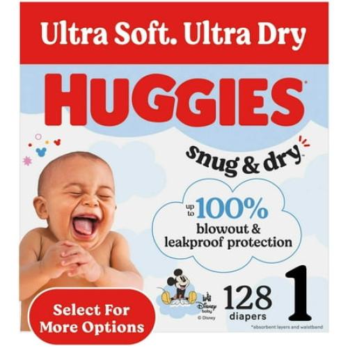 Huggies Snug & Dry Baby Diapers, Size 1 (8-14 lbs), 128 Count (Select for More)