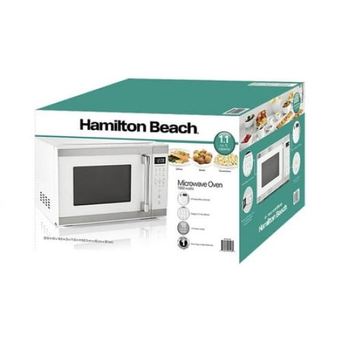 Hamilton Beach 1.1 Cu. ft. Countertop Microwave Oven, 1000 Watts, White Stainless Steel