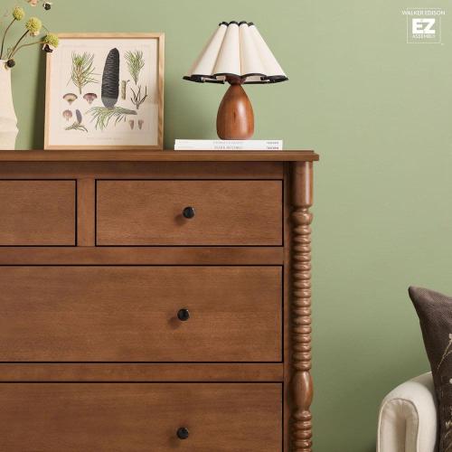 Walker Edison Furniture Company Modern Farmhouse Easy Assembly Dark Brown 5-Drawer 41.5 in. Solid Wood Spindle-Detailing Dresser