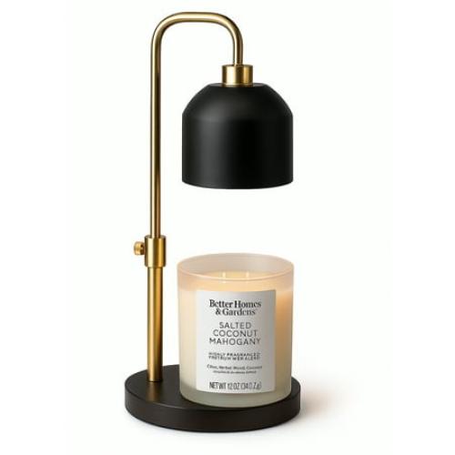 Better Homes & Gardens Matte Black Metal Candle Warmer Lamp with Adjustable Height, Gold Accent