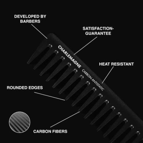 Charlemagne Hair Comb Carbon Fiber Wide Tooth Detangling Comb Heat Resistant Anti-Static Black