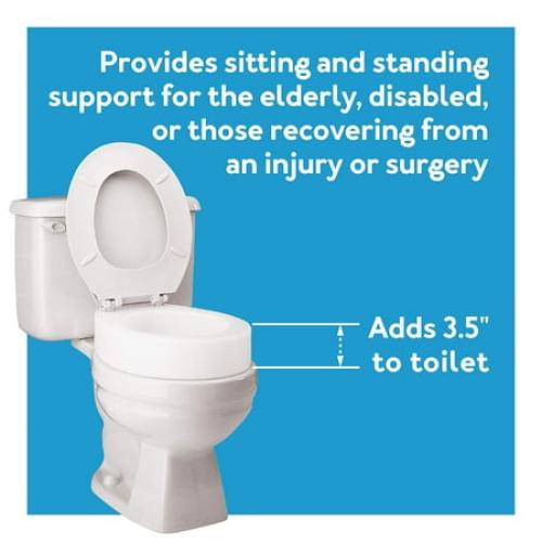 Color White Carex Toilet Seat Riser, Elongated Raised Toilet Seat Adds 3.5 inches to Toilet Height, for Assistance Bending or Sitting, 300 Pound Weight Capacity Toilet Riser