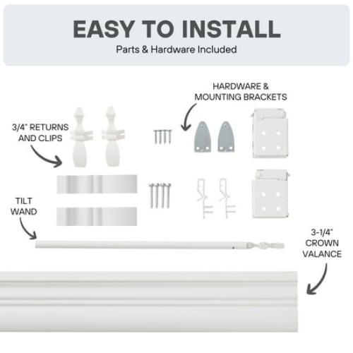 Lotus & Windoware Cordless 2 Faux Wood Room Darkening Horizontal Blind, 28 W x 60 L, Bright White, Embossed