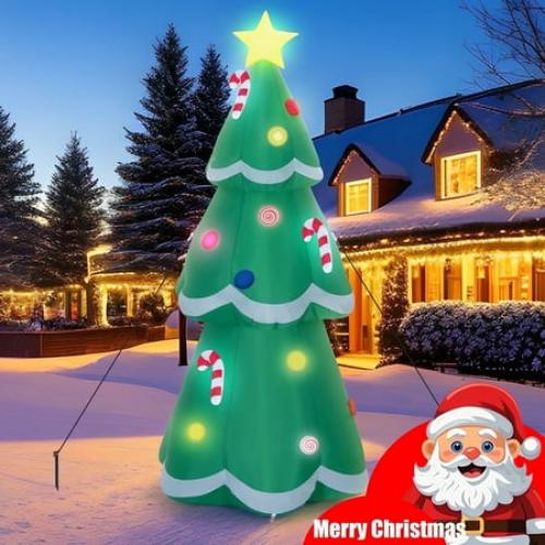 Easoger 7ft Inflatables Christmas Tree, Outdoor LED Lights Fun Blow Up Xmas Decor Suitable for Yard,Garden,Lawn,With Candy Canes And Gift Box