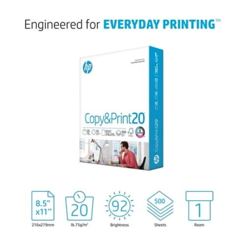 HP Copy & Print20, 20lb, 8.5 x 11, 1 Ream (500 Sheets)