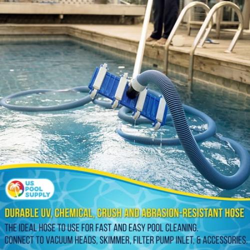 U.S. Pool Supply 1-1/2 x 36 Foot Professional Heavy Duty Spiral Wound Swimming Pool Vacuum Hose with Swivel Cuff