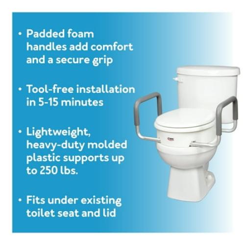 Carex 4.5 Raised Toilet Seat with Armrests, for Elongated and Round Toilets, Removable Handles, 300 lb Capacity