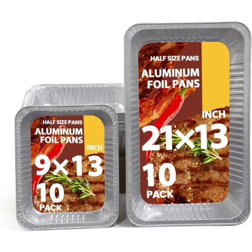 Aluminum Foil Pans 10 Pack, 9x13 , Disposable Full Size Small Food Containers for Roasting, Restaurants, Cooking, Heating, Buffets