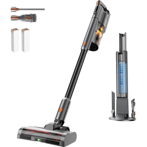 uwant V500 Cordless Vacuum Cleaner with Auto Empty&Auto Dust Scrap System, 7-Layer HEPA Filtration, Anti-Tangle Brush, Stick Vacuum for Pet Hair, Hard Floors, Carpet，Grey