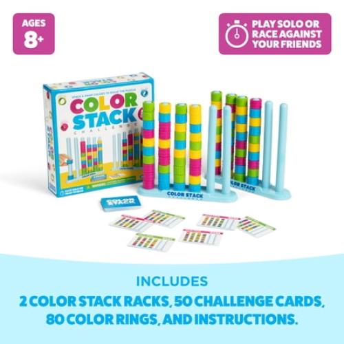 Color Stack, Color Matching Puzzle Game for Families, Includes 2 Stack Racks, 50 Challenge Cards, 80 Rings