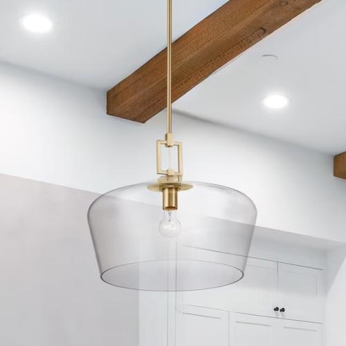 allen roth Chambers 1 -Light Brushed Gold Modern/contemporary Clear glass Dome Large Hanging Pendant light