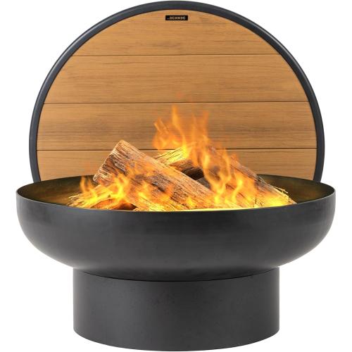 DENKOE Cast Iron Fire Pit Table with Lid Extra Thick and Heavy Duty Fire Bowl Deep Round Firepit for Outdoor Bonfire Gatherings Wood Burning Firepits for Outside Patio Modern Outdoor Fire Pits
