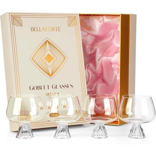 BELLAFORTE Goblet Cocktail Glasses, Brandy Glasses, Cognac Glasses | Set of 4 | 19 Oz, Modern Clear Glassware for Gin Tonic, Aperol Spritz, Premium Bo