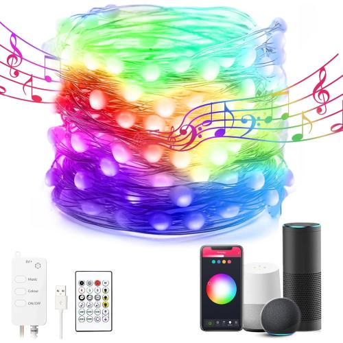 Size 32.8 ft Avatar Controls Smart string light 66-Count 32.8-ft Multi-function Multicolor LED Plug-In Indoor Christmas String Lights Timer