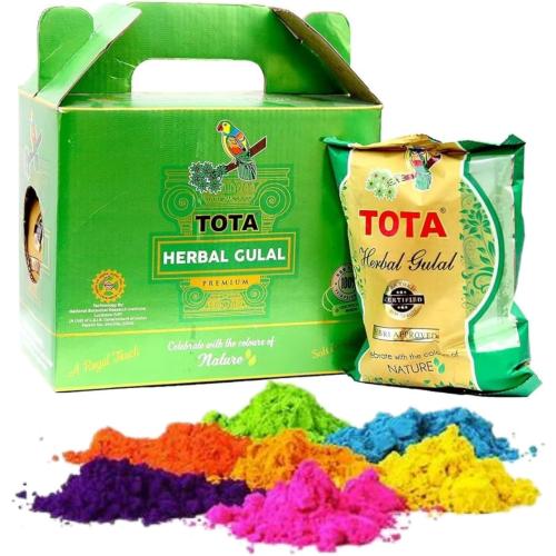TOTA Herbal Holi Colour Giftbox | Certified Non-Toxic Chemical Free Natural Colors – 500 gm |Pack of 5 Neon Color Holi Gulal - Pink, Orange, Green, Light Green, Light Pink