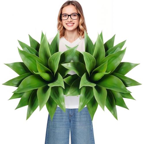 Velener Artificial Agave Plant Set 28 Inch Faux Aesthetic Plants for Home Decor Realistic UV Resistant Fake Agave Plants Without Pot Set of 2