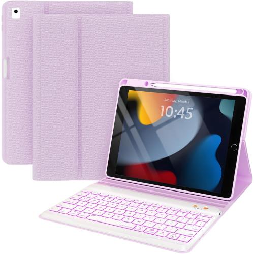 BLUTLOTUS Keyboard Case for iPad 9th/8th/7th Generation 10.2 inch 2021/2020/2019 iPad Pro 10.5-inch Case with KeyboardiPad Air 3 2019 7 Color Backlit Removable Bluetooth Wireless(Purple)