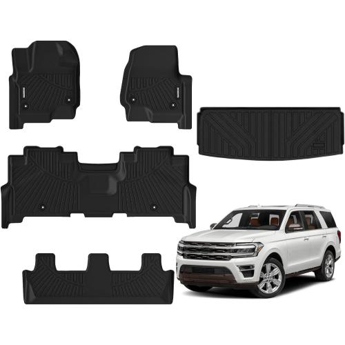 Naibeve Floor Mats for 2018-2025 Ford Expedition 8 Seats with 2nd Row Bench Seat-All Weather for Ford Expedition Floor Mats Liners 3 Row & Cargo Liner Behind The 3rd Row Accessories(Not for MAX)