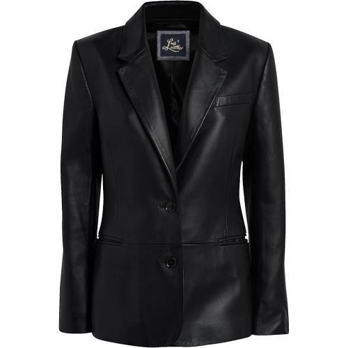 Captain Cory Unleash Your Style Black's 2-Button Casual Coat Long Sleeves Suit Lambskin Leather Blazer for Women (Large Black)