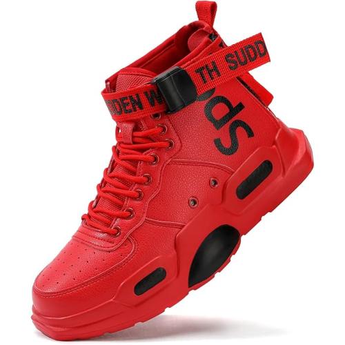 XIDISO Fashion Mens Women Sneakers High and Low Top Walking Shoes Sport Athletic Casual Shoe for Men, Red High Top