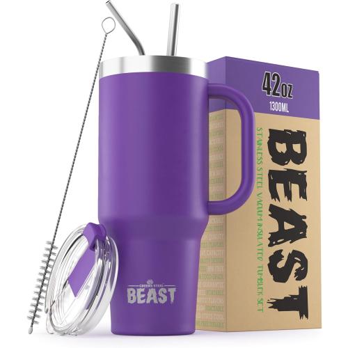 Beast 42 oz Tumbler Stainless Steel Vacuum Insulated Coffee Ice Cup Double Wall Travel Flask (Deep Purple)
