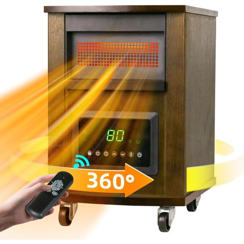 1500W Realsmart Space Infrared Heaters for Indoor Use Large room Electric Quartz Heater with Wheels LCD Display 3 Heating Modes 12H Timer Overheat Tip Over Protection Safe