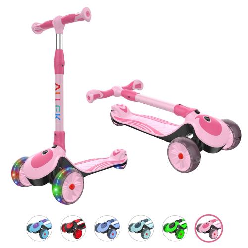 Allek Kick Scooter B02, Lean 'N Glide Scooter with Extra Wide PU Light-Up Wheels and 4 Adjustable Heights for Children from 3-12yrs (Rose Pink)