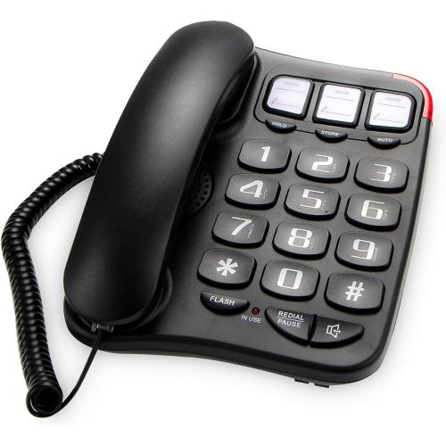 WHITE Large Button Corded Phone for Seniors - Photo Speed Dial, Volume Control, Speakerphone, Extra-Long Cord, Flash Alert, Easy-to-Use Desk Telephone，Suitable for Multiple scenarios