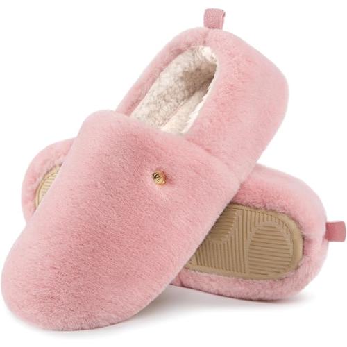 Girls Closed Back Slippers Fuzzy Faux Wool Soft Lightweight Non Slip House Shoes (S/M, 5-7)