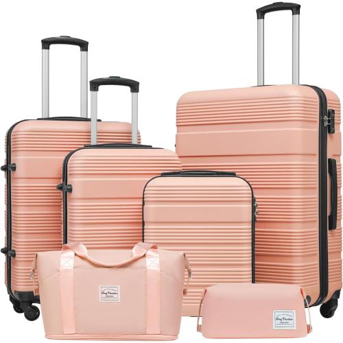 Set of 5 Color rose  Hardside Large Checked Luggage, Hardshell Suitcase With Wheels, Expandable For Up to 15% More Space, With Scratch-Resistant Surface, Four Multi-directional Wheels, Rose Gold