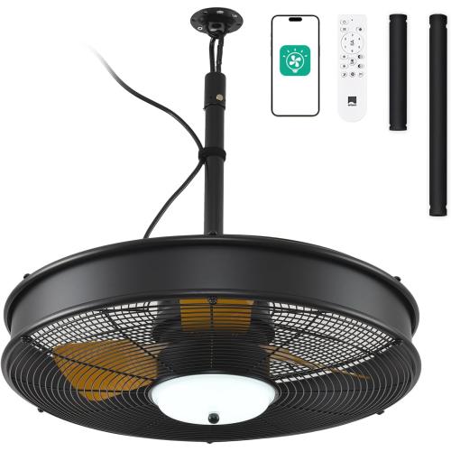 Orison 22'' Outdoor Ceiling Fans with Lights, Wet Rated Gazebo Fan with Remote, Plug in Hanging Fan for Patio Waterproof, App Controll,Black
