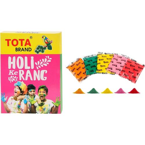 TOTA Holi Ke Rang – 5 Shades of Gulal Holi Colours for Gender Reveal | Red Orange Green Yellow Pink | 100% NonToxic Herbal Holi Color Gift Box – 375 Gm