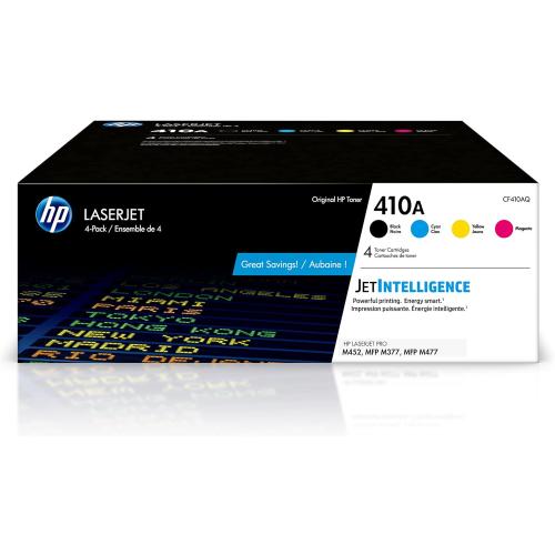 HP 410A Black, Cyan, Magenta, Yellow Toner Cartridges (4-pack) | Works with HP Color LaserJet Pro M452 Series, HP Color LaserJet Pro MFP M377, M477 Series | CF410AQ